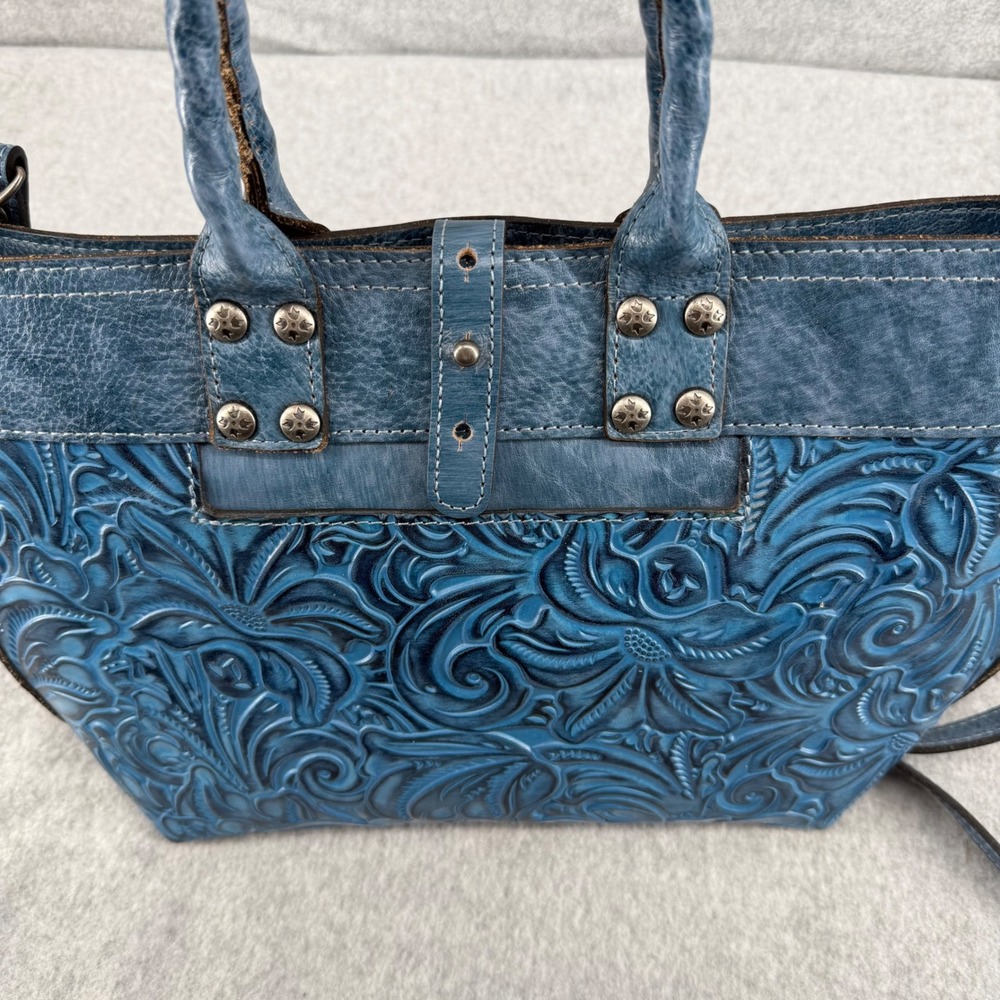 Patricia Nash Blue Tooling Leather Tote Crossbody Bag Floral Embossed Satchel - Picture 6 of 13
